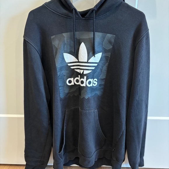 Adidas Hoodie Men's Size Medium Black Long Sleeve Graphic Logo Pullover … - Picture 1 of 4